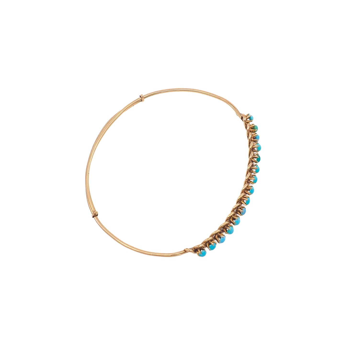 Antique 1880s Late Victorian Blue Turquoise and 18K Rose Gold Adjustable Bangle 6.75" Bracelet