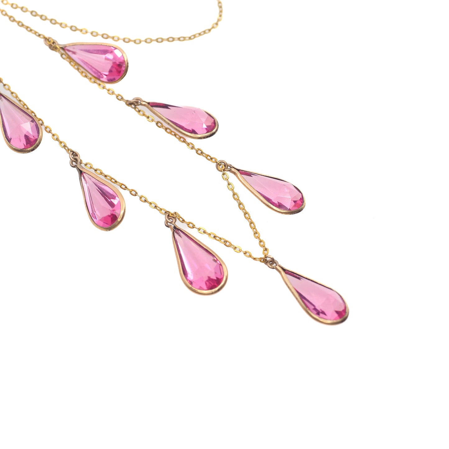 Vintage 1930s Art Deco Teardrop Pink Glass & Gold Fill Choker Necklace