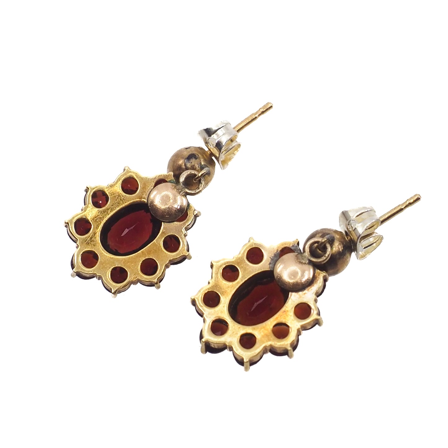 Vintage 1970s Garnet and Gold Plate Drop Cluster Earrings