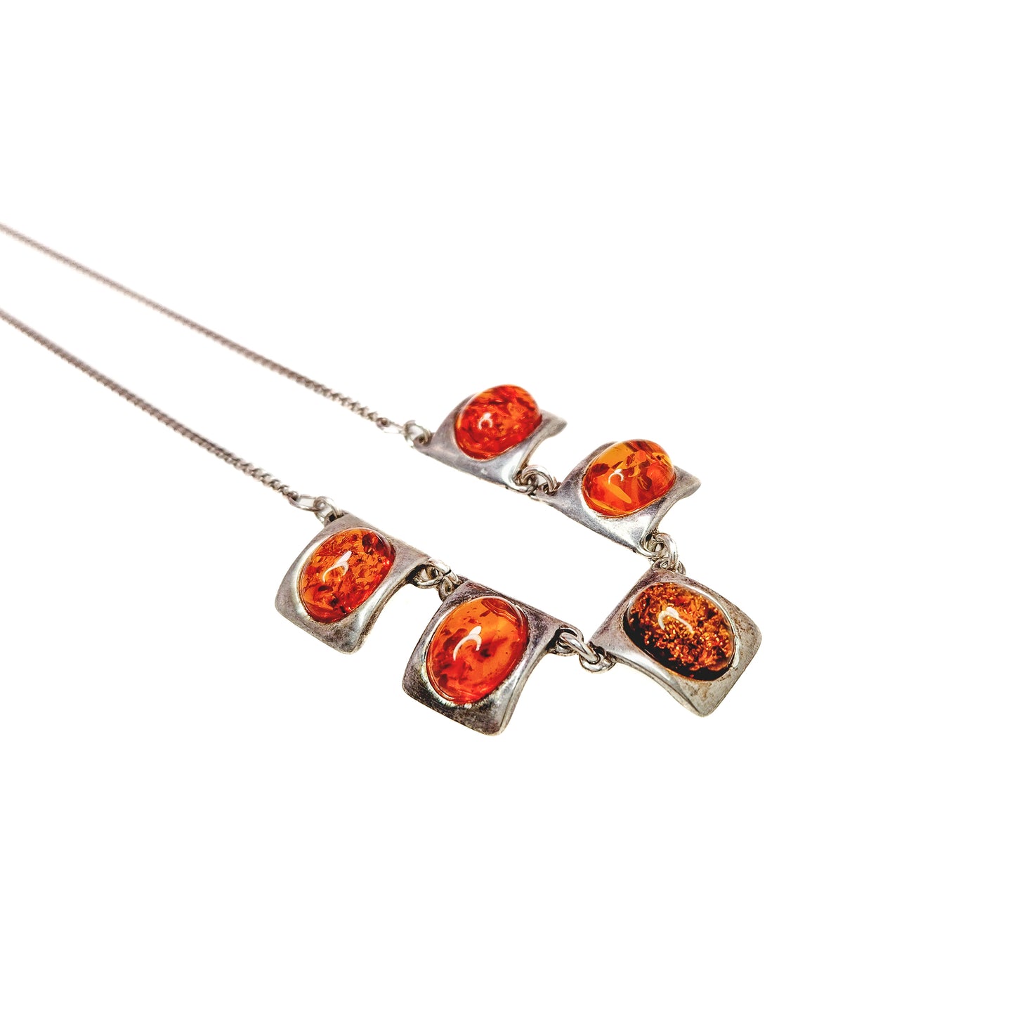 Vintage 1990s Sun-Spangled Amber and Sterling Silver Bib Choker 17.5" Necklace