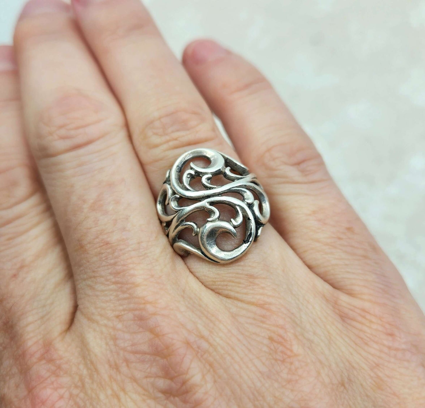 Vintage 1990s Sterling Silver Thick Band Southwestern Ring Size 6