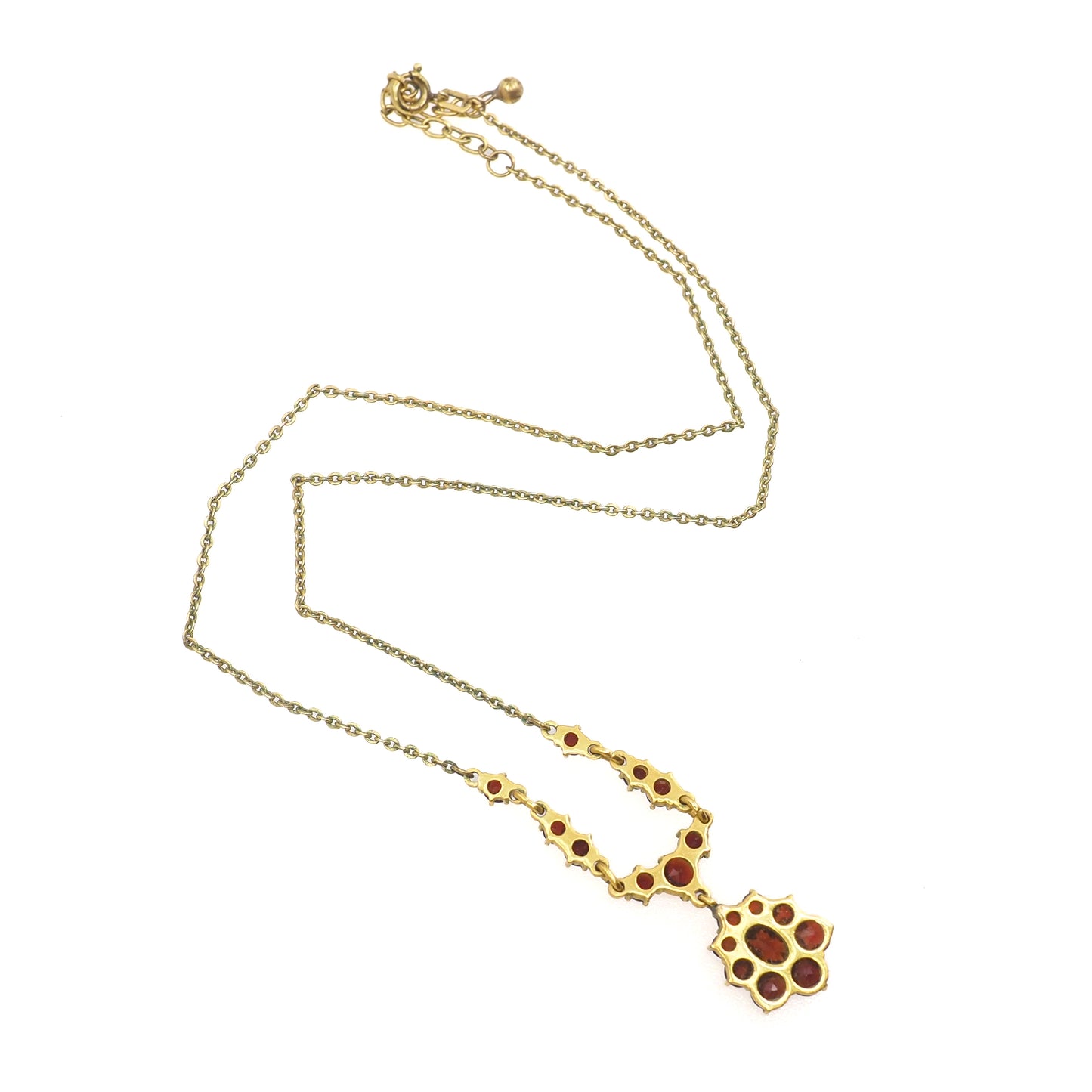 Vintage 1970s Rose Cut Red Garnet and Gold Washed Silver 17-19" Necklace