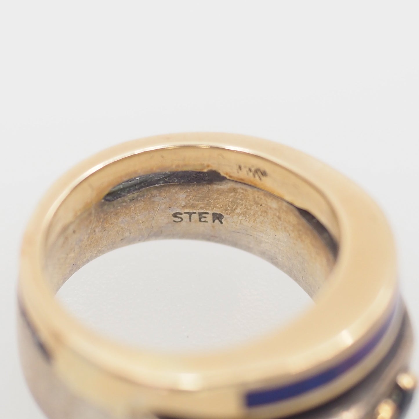 Vintage 1990s Sterling Silver, Lab Sapphire, Sugilite, Lapis, Vermeil Double Band Ring Size 8