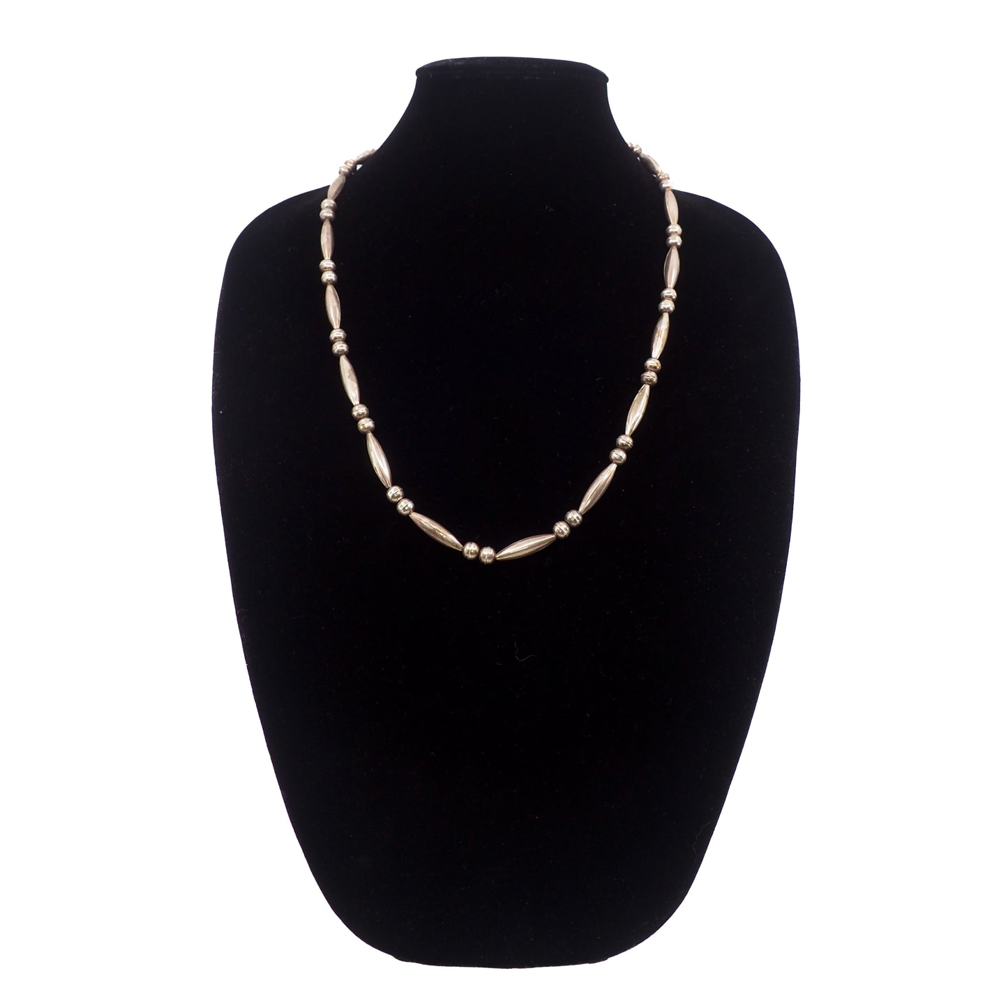 Vintage 1970s Sterling Silver Navajo Native American Hand Made Bead Single Strand 28.5" Necklace