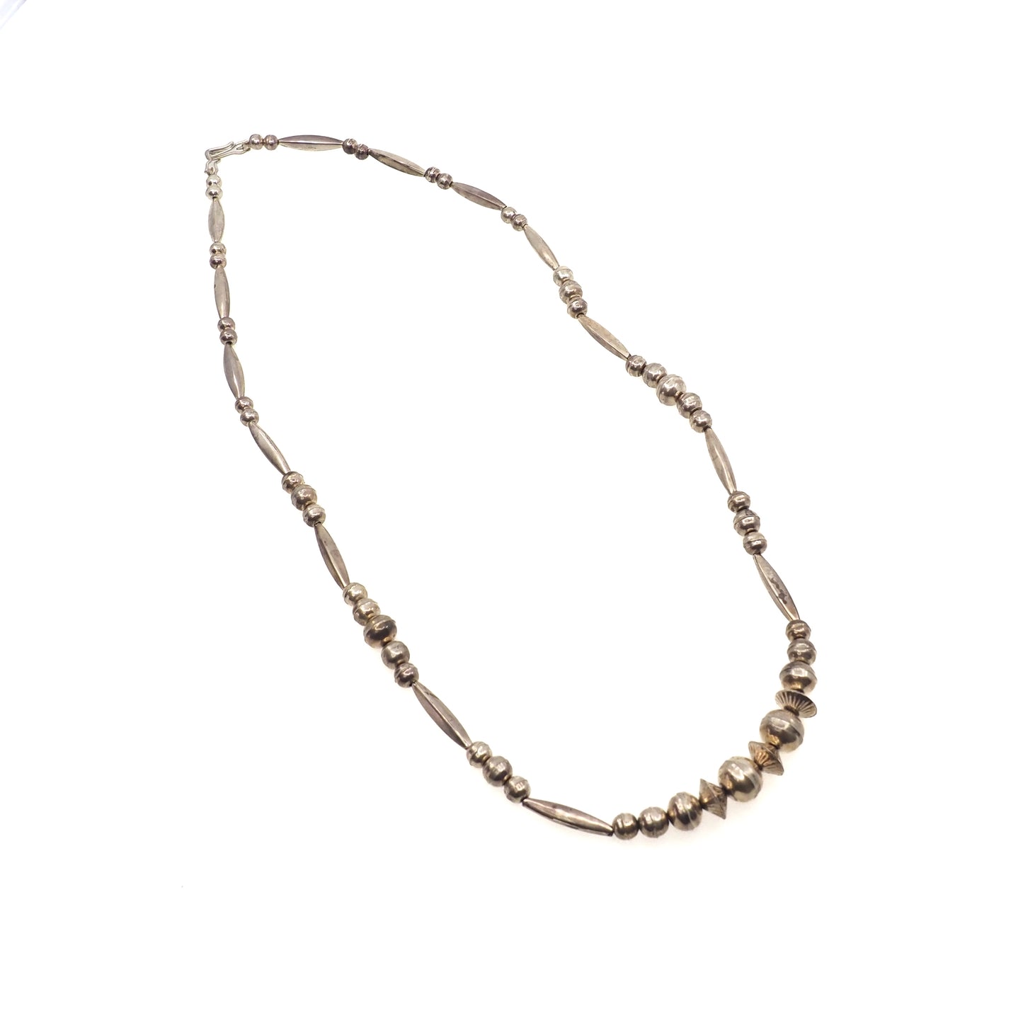 Vintage 1970s Sterling Silver Navajo Native American Hand Made Bead Single Strand 28.5" Necklace