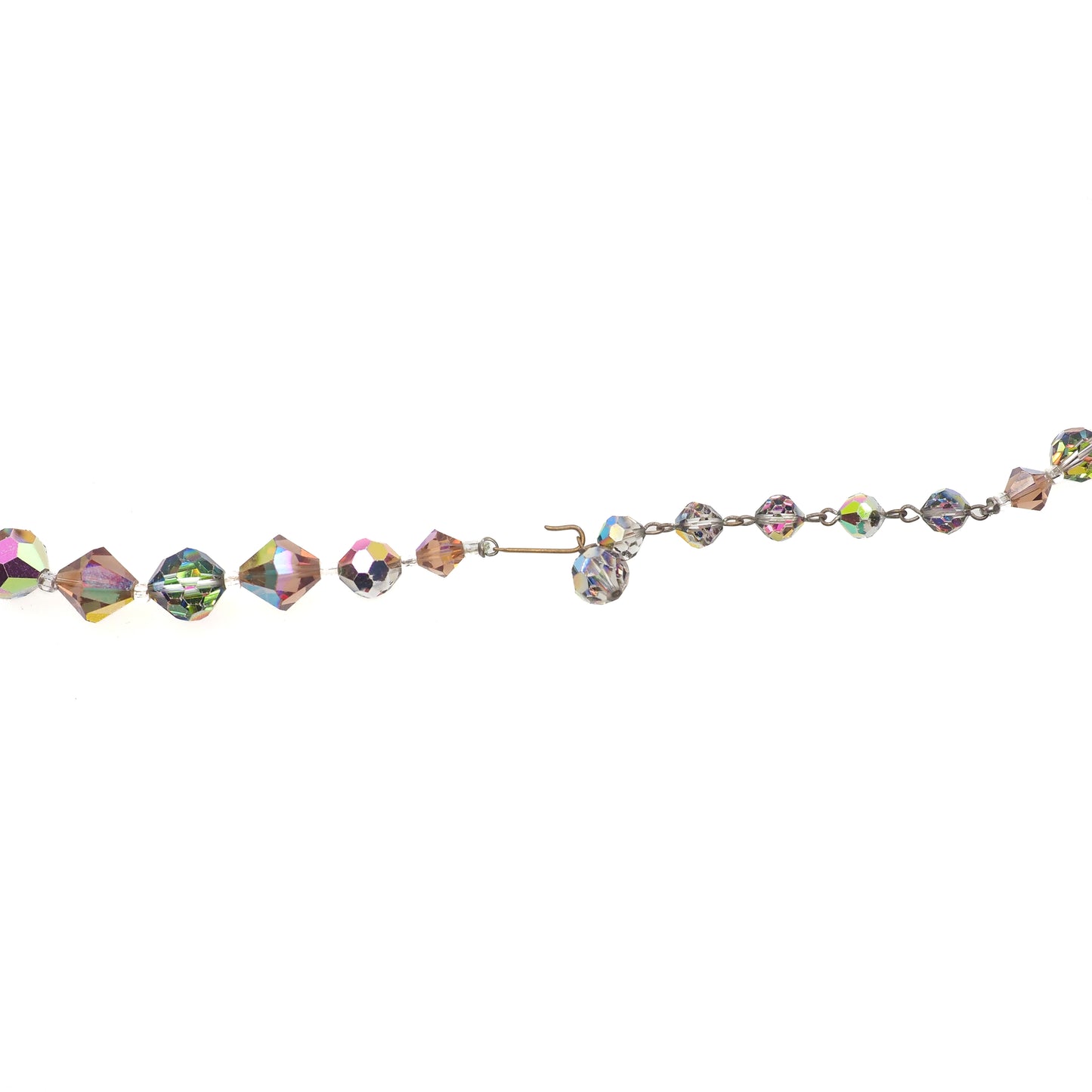 Vintage 1960s Aurora Borealis Rainbow Glass Bead Necklace and Clip-on Earring Jewelry Set