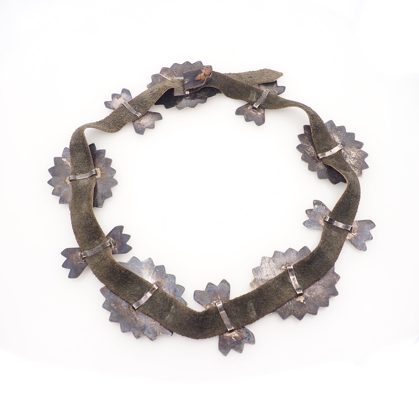 Antique 1920s Silver and Leather Native American Butterfly Concho Navajo 36" Belt