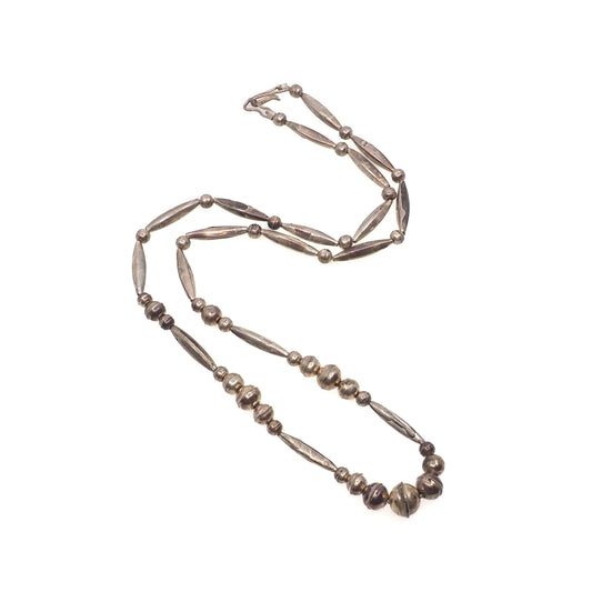 Vintage 1970s Sterling Silver Navajo Native American Bead Single Strand 29" Necklace