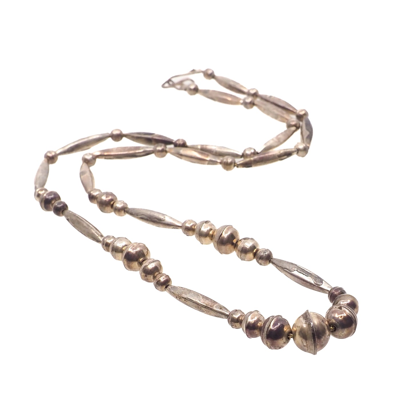 Vintage 1970s Sterling Silver Navajo Native American Bead Single Strand 29" Necklace
