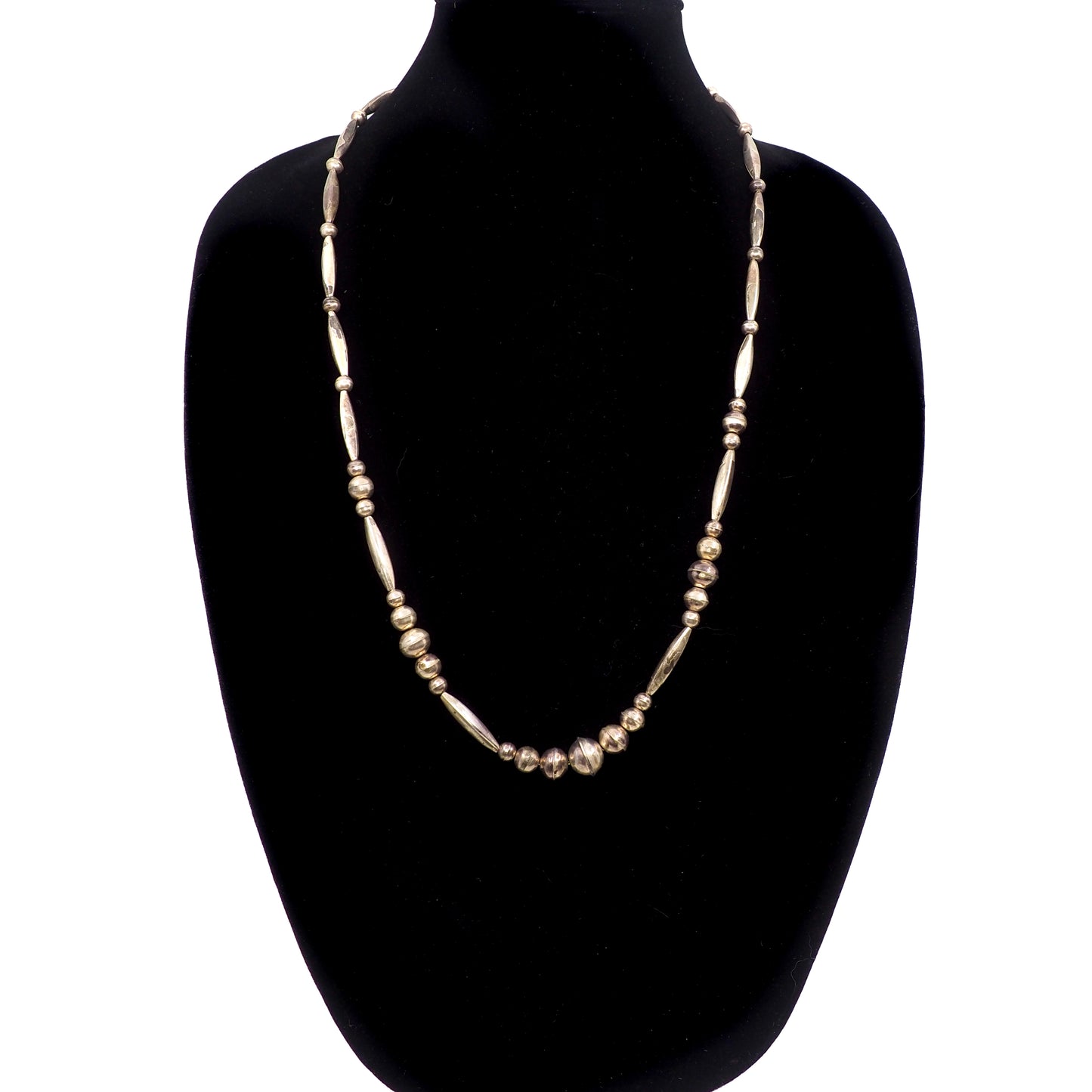 Vintage 1970s Sterling Silver Navajo Native American Bead Single Strand 29" Necklace