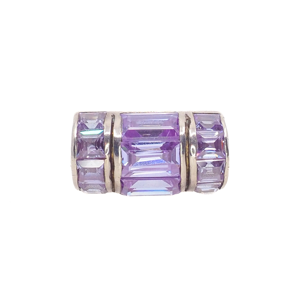 Vintage 1990s Purple Leaded Glass and Sterling Silver Statement Ring Size 6