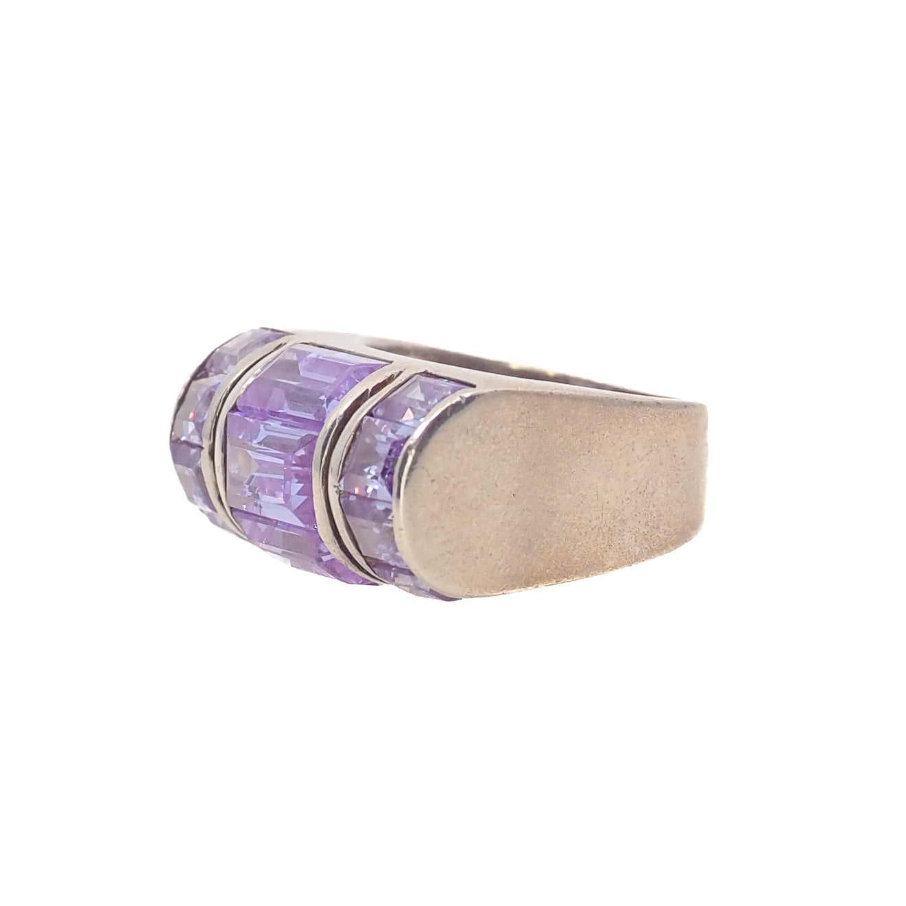 Vintage 1990s Purple Leaded Glass and Sterling Silver Statement Ring Size 6