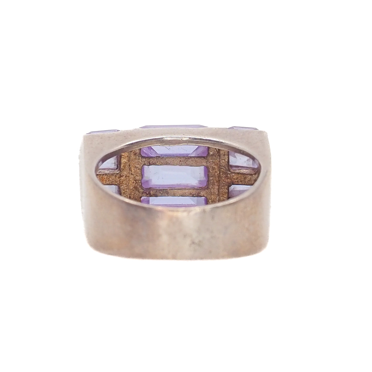 Vintage 1990s Purple Leaded Glass and Sterling Silver Statement Ring Size 6