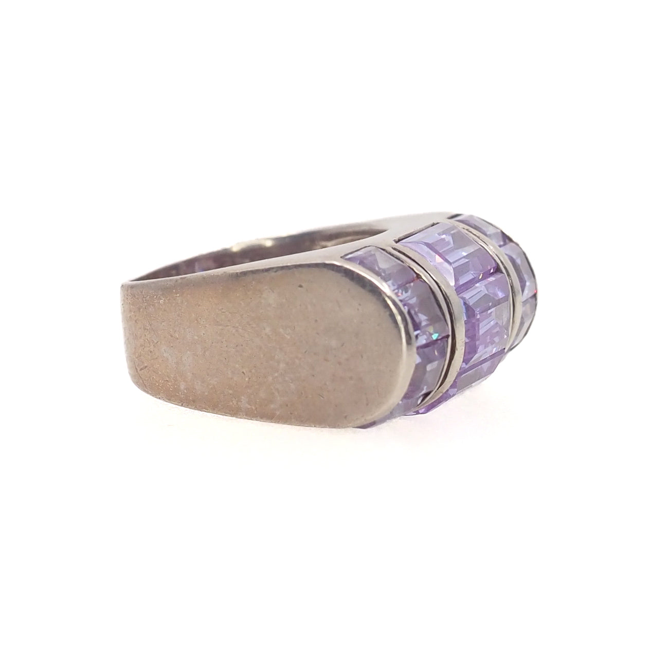 Vintage 1990s Purple Leaded Glass and Sterling Silver Statement Ring Size 6