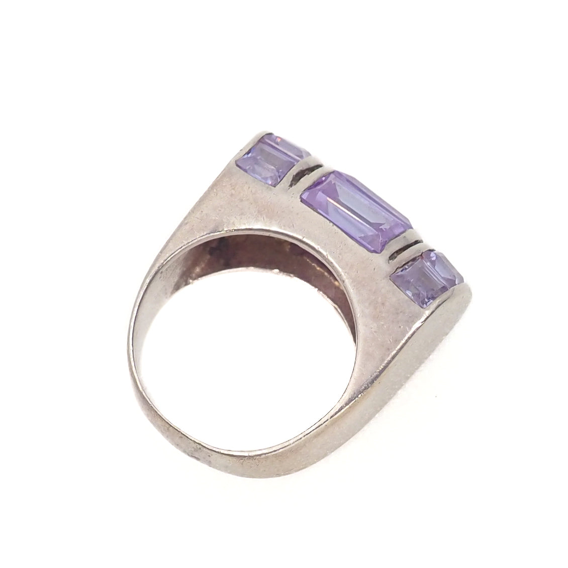 Vintage 1990s Purple Leaded Glass and Sterling Silver Statement Ring Size 6