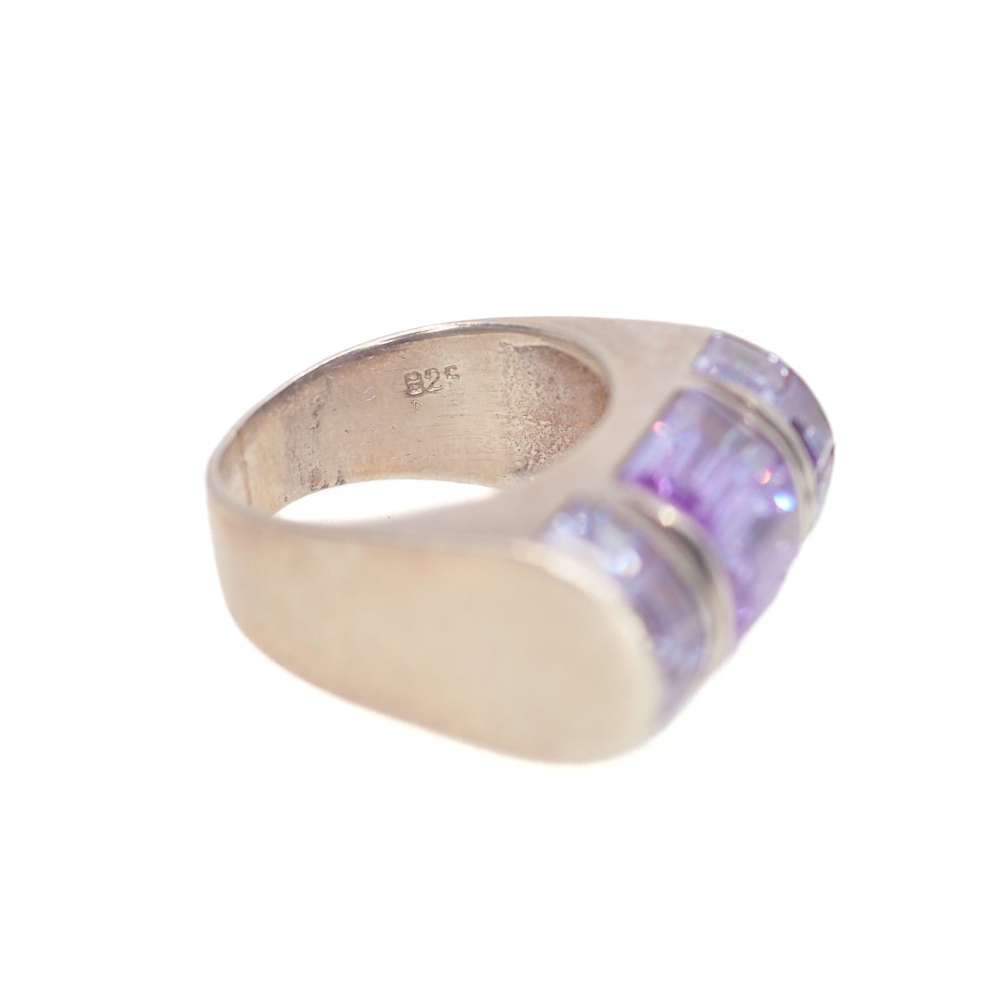 Vintage 1990s Purple Leaded Glass and Sterling Silver Statement Ring Size 6