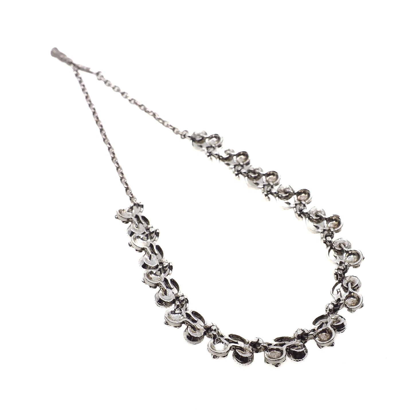 Vintage 1960s Aurora Borealis Blue and Silver Plate Fleur de Leis Choker 17.5" Necklace