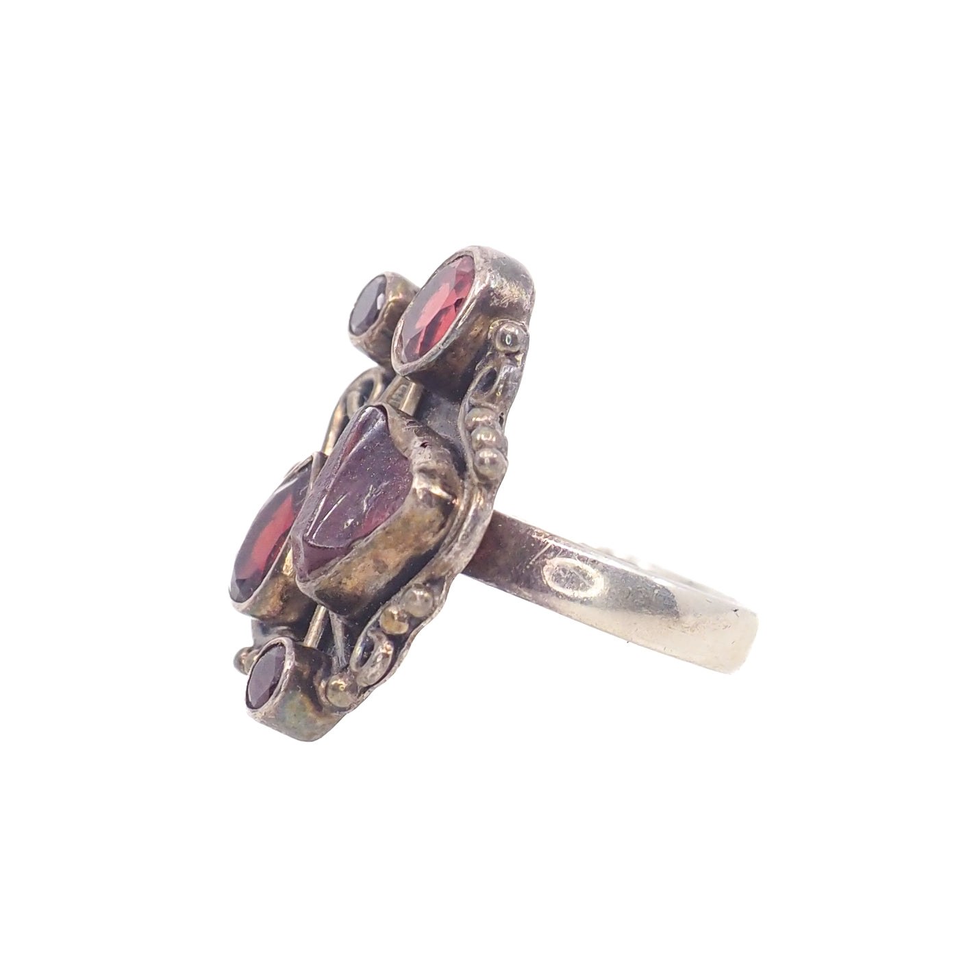 Vintage 2000s Faceted and Rough Pyrope Garnet and Sterling Silver Ring Size 8