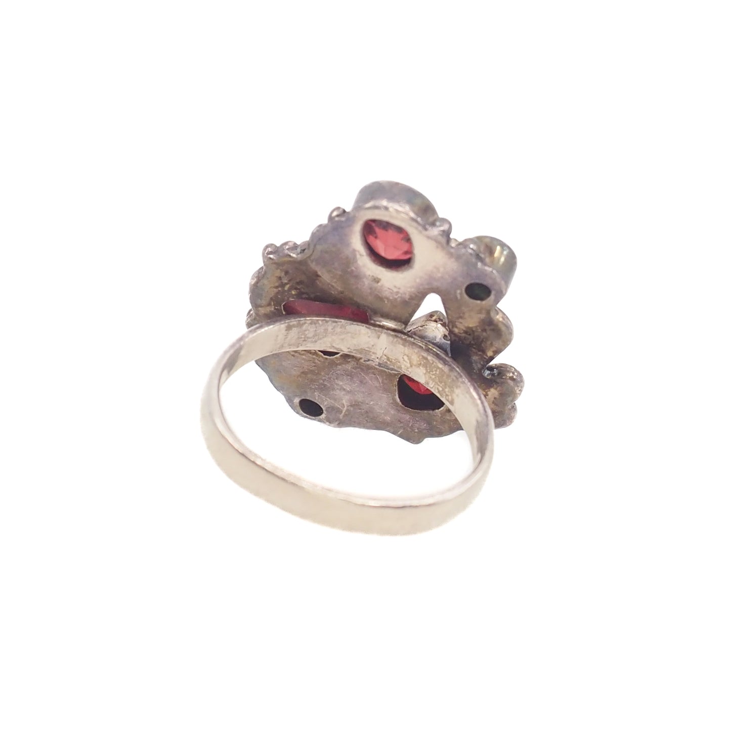 Vintage 2000s Faceted and Rough Pyrope Garnet and Sterling Silver Ring Size 8