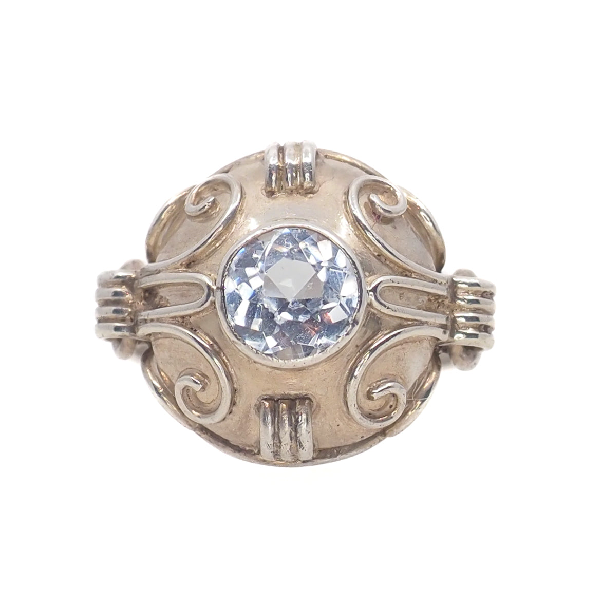 Vintage 1940s Retro Art Deco Light Blue Glass and 835 Silver Solitaire Ring Size 6.75