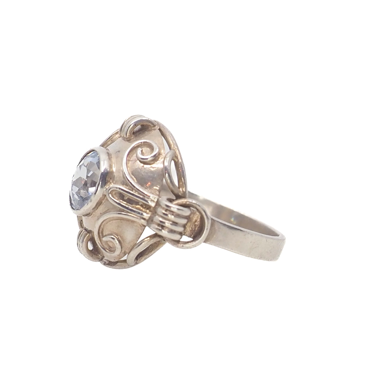 Vintage 1940s Retro Art Deco Light Blue Glass and 835 Silver Solitaire Ring Size 6.75