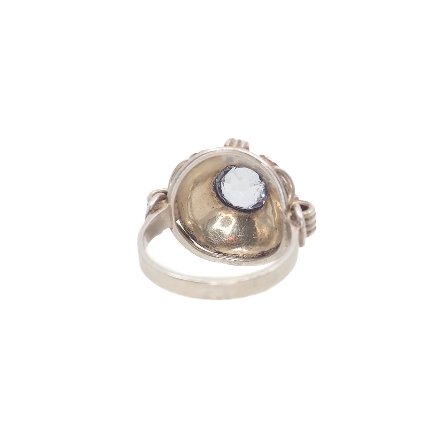 Vintage 1940s Retro Art Deco Light Blue Glass and 835 Silver Solitaire Ring Size 6.75