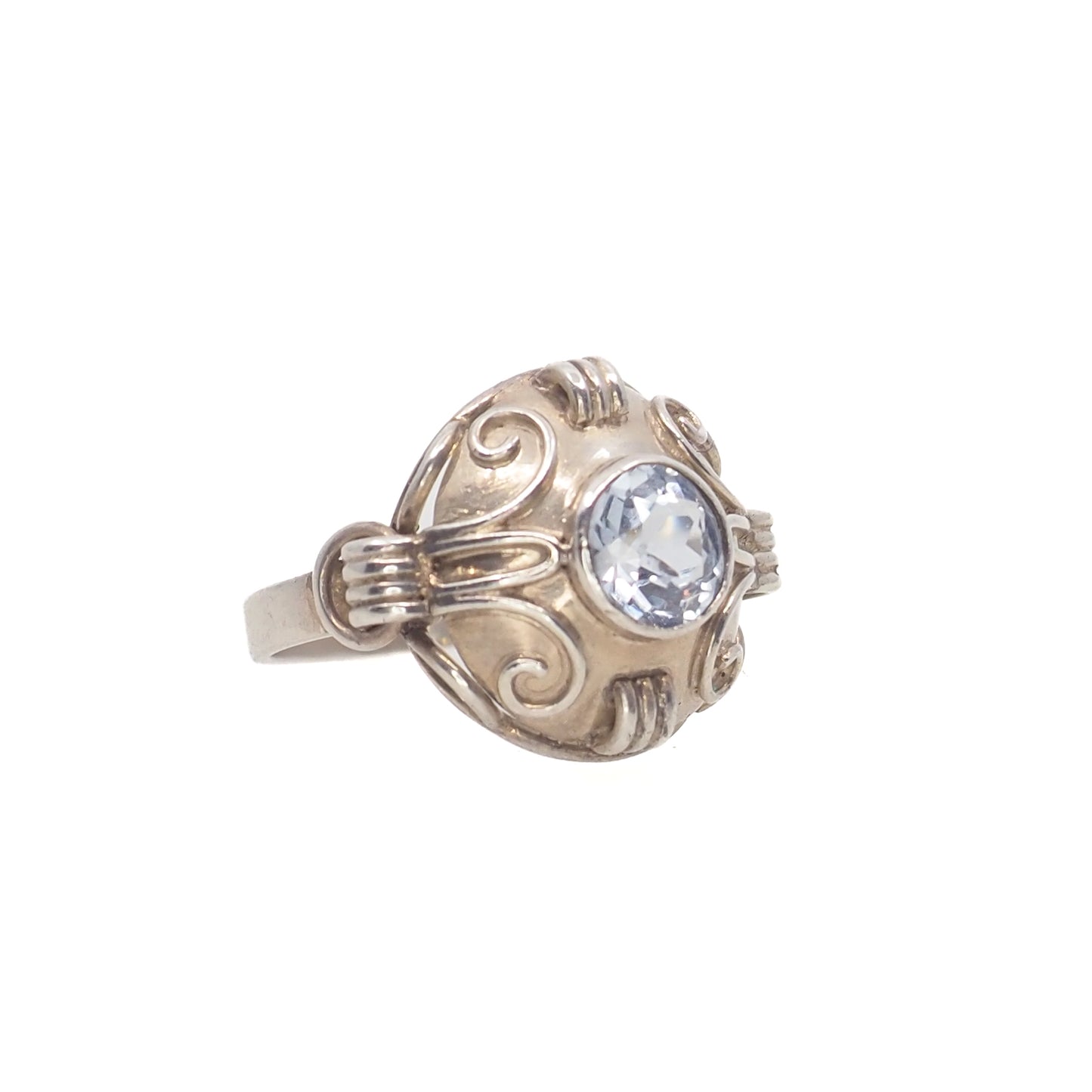 Vintage 1940s Retro Art Deco Light Blue Glass and 835 Silver Solitaire Ring Size 6.75