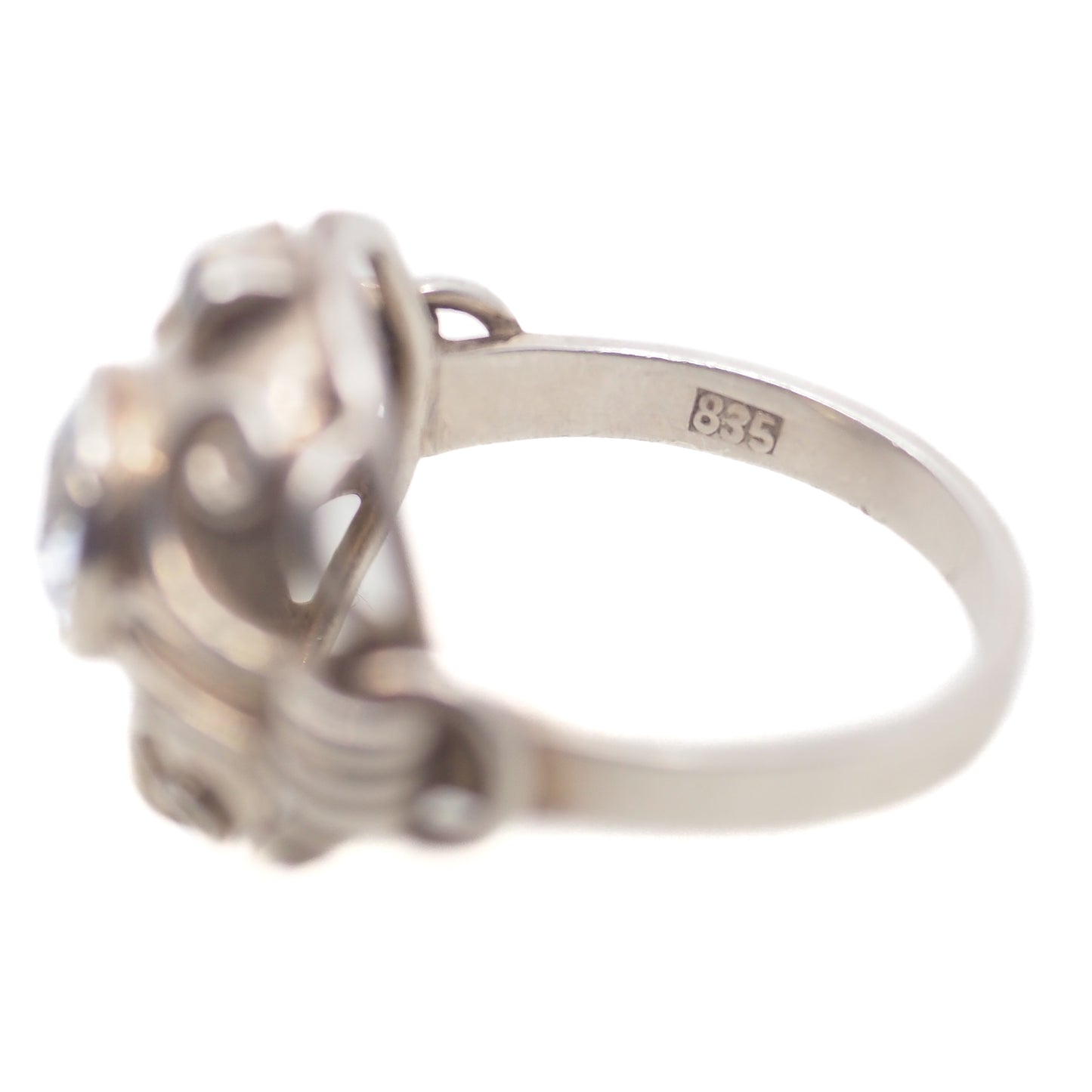 Vintage 1940s Retro Art Deco Light Blue Glass and 835 Silver Solitaire Ring Size 6.75