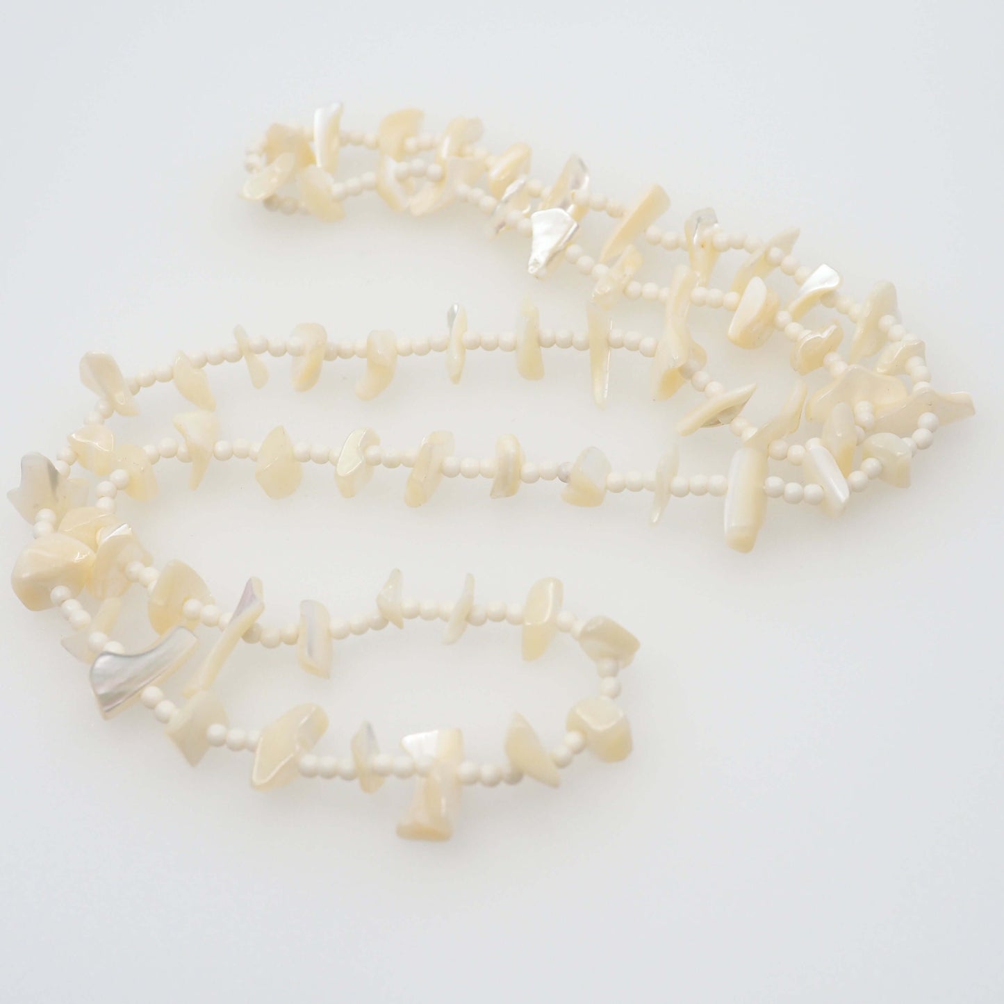 Vintage 1970s Mother of Pearl Bead 30" Opera Length Single Strand Necklace