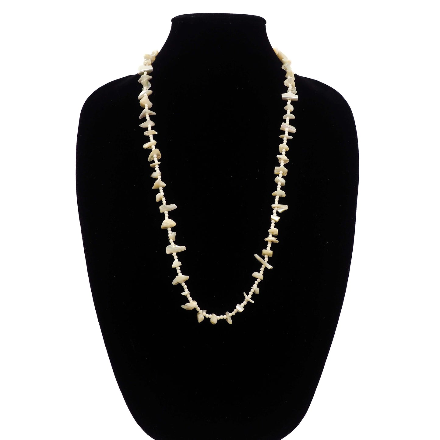 Vintage 1970s Mother of Pearl Bead 30" Opera Length Single Strand Necklace