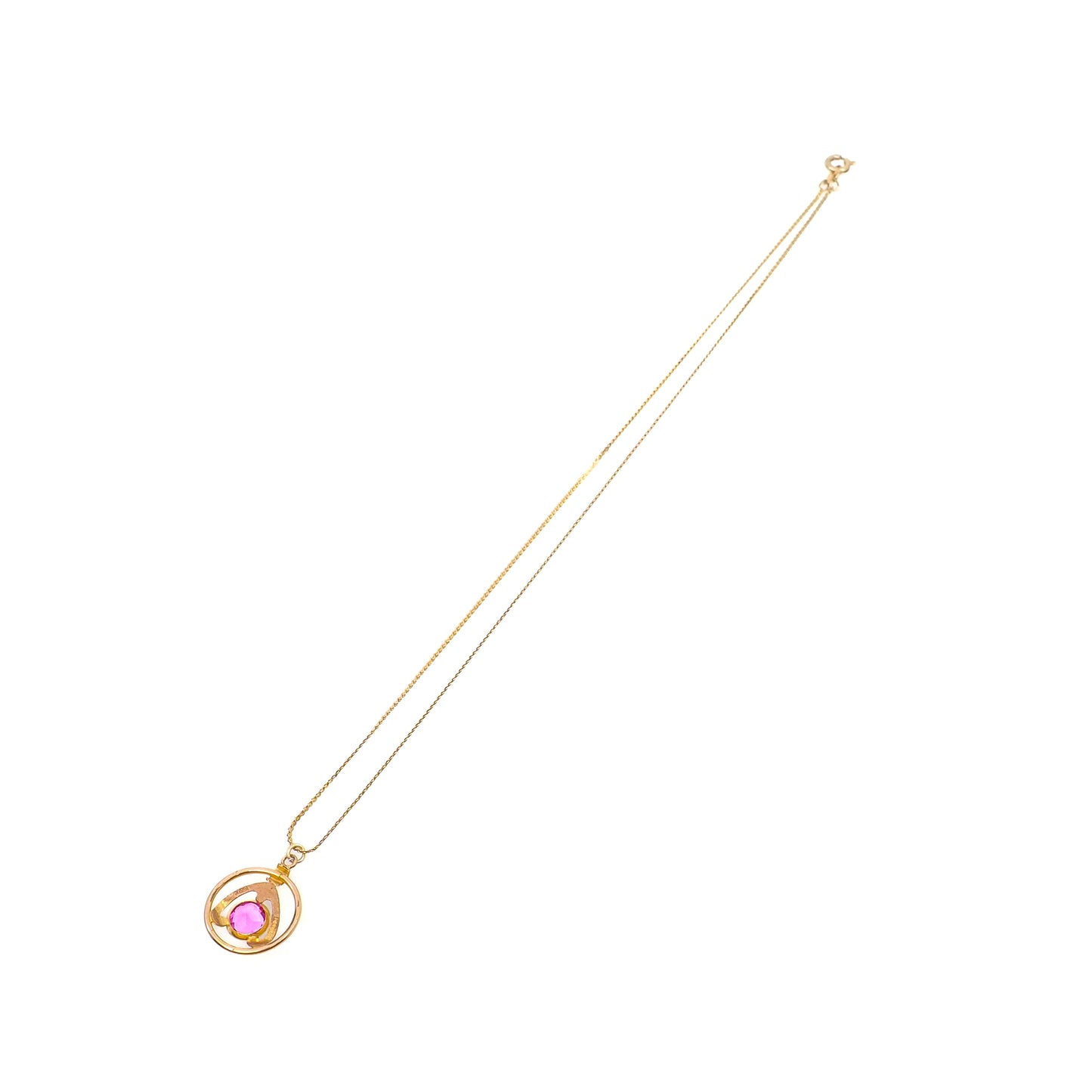 Vintage 1970s Pink Glass and Yellow Gold Filled Pendant 18" Necklace