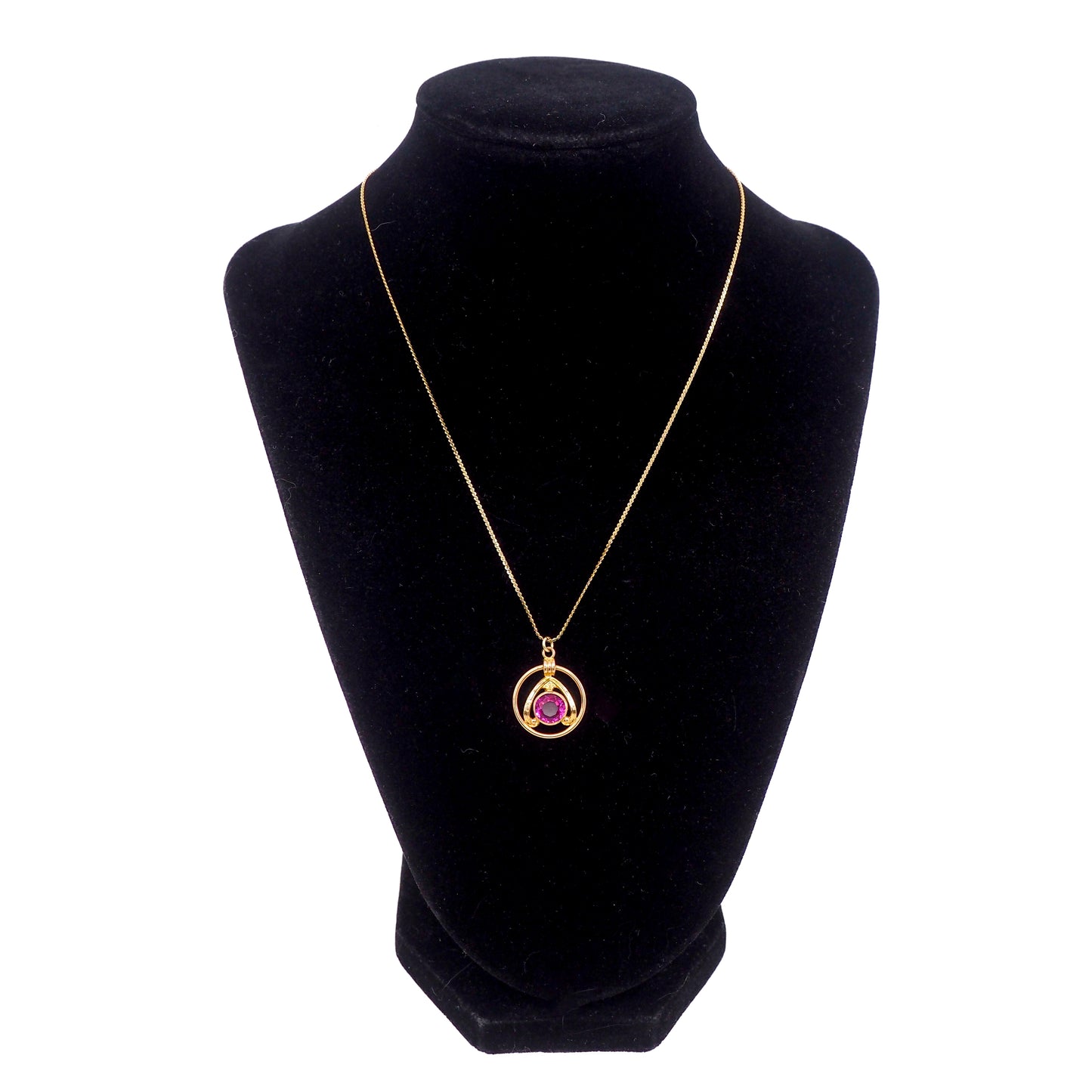 Vintage 1970s Pink Glass and Yellow Gold Filled Pendant 18" Necklace