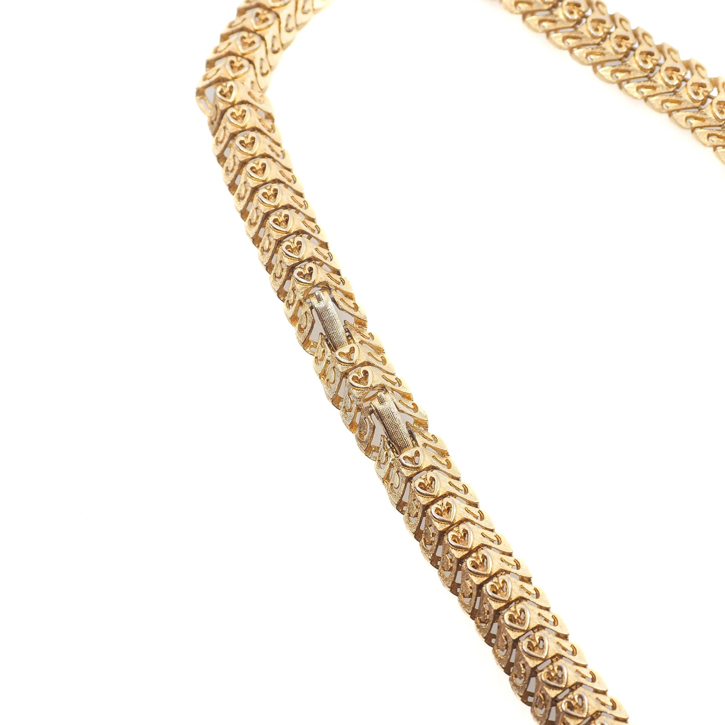Vintage 1950s Gold Plate Heart Collar Choker Statement 16.5" Necklace