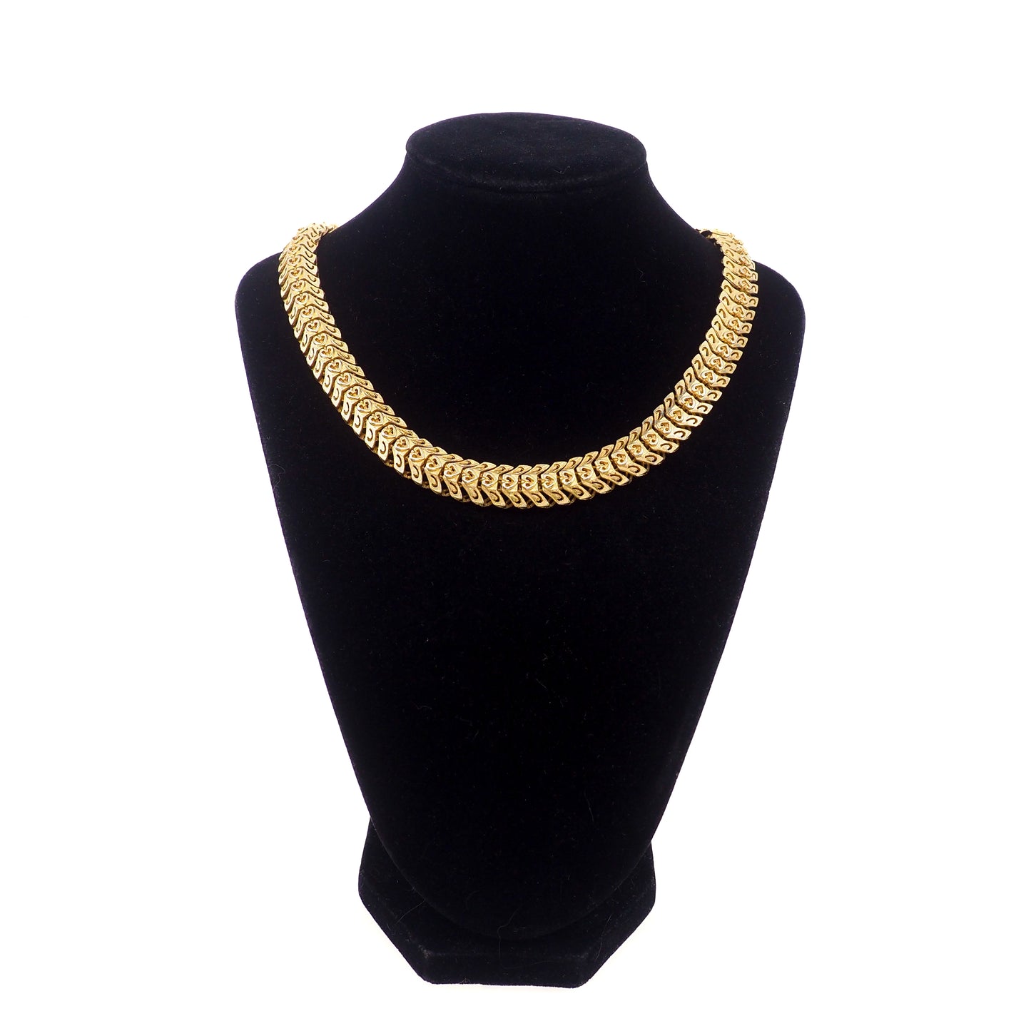 Vintage 1950s Gold Plate Heart Collar Choker Statement 16.5" Necklace