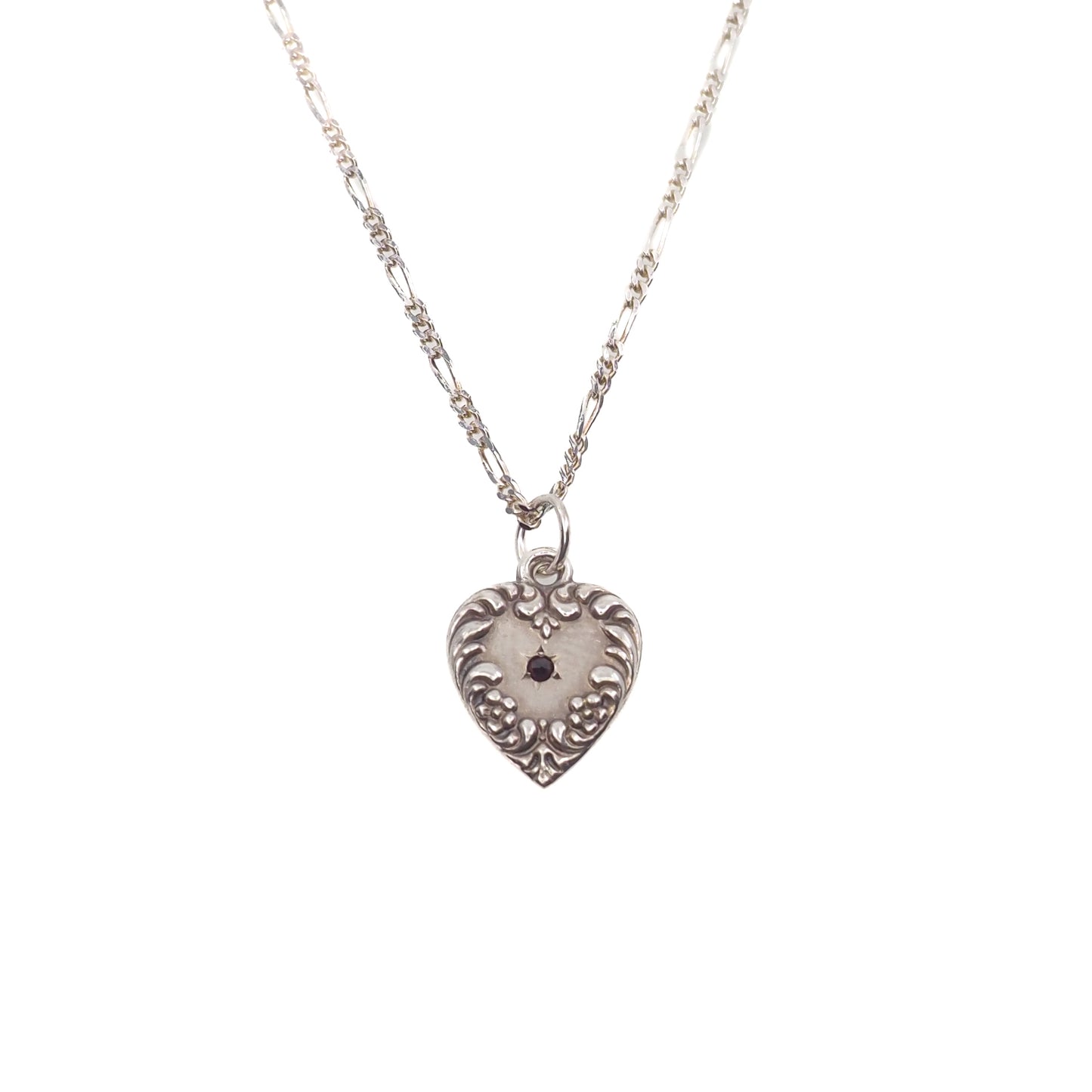 Antique 1890s Victorian Heart Red Garnet and Silver Pendant Choker 16" Necklace