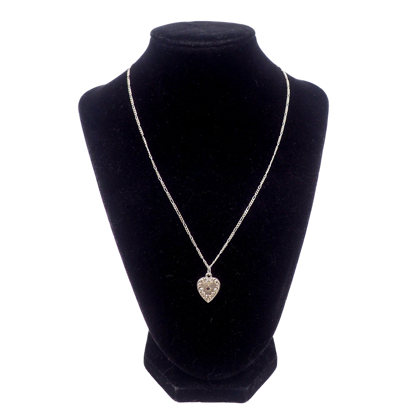 Antique 1890s Victorian Heart Red Garnet and Silver Pendant Choker 16" Necklace