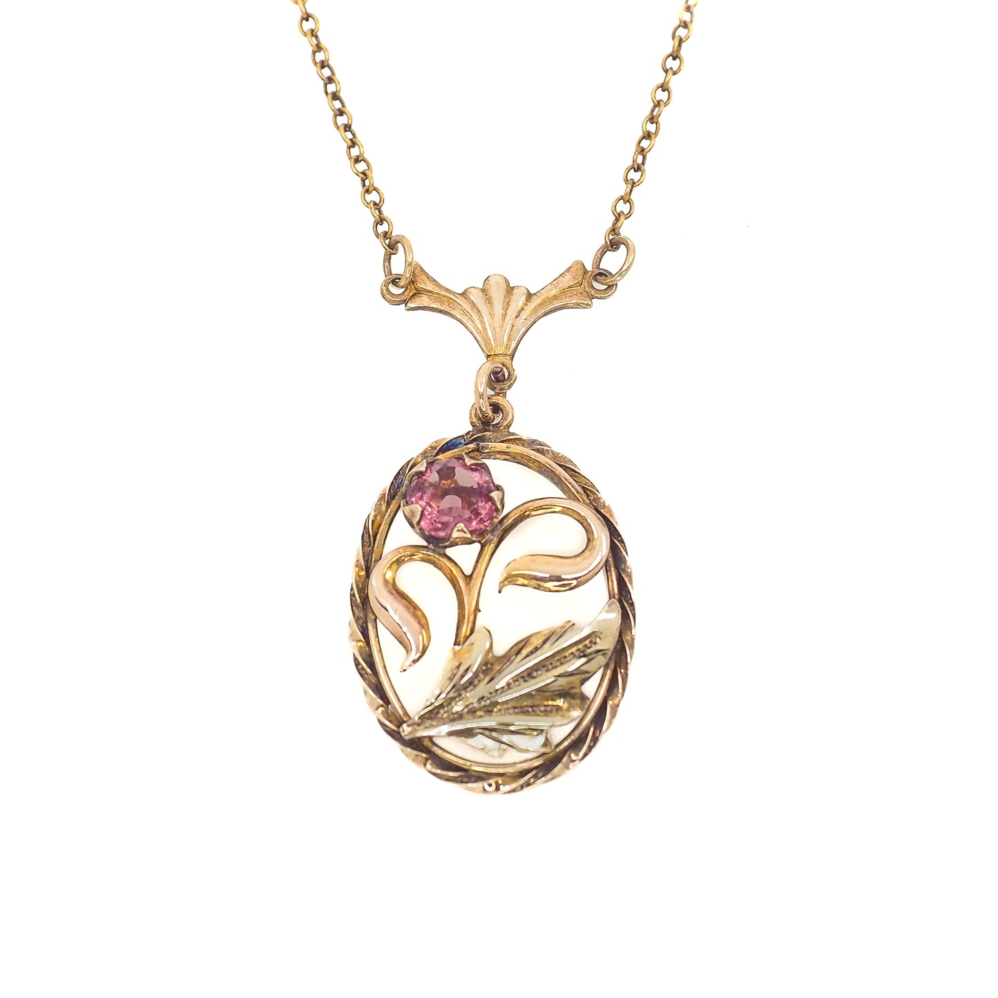 Vintage 1940s Art Deco CHEEVER TWEEDY & CO. Purple Glass and Gold Fill Flower 16" Necklace