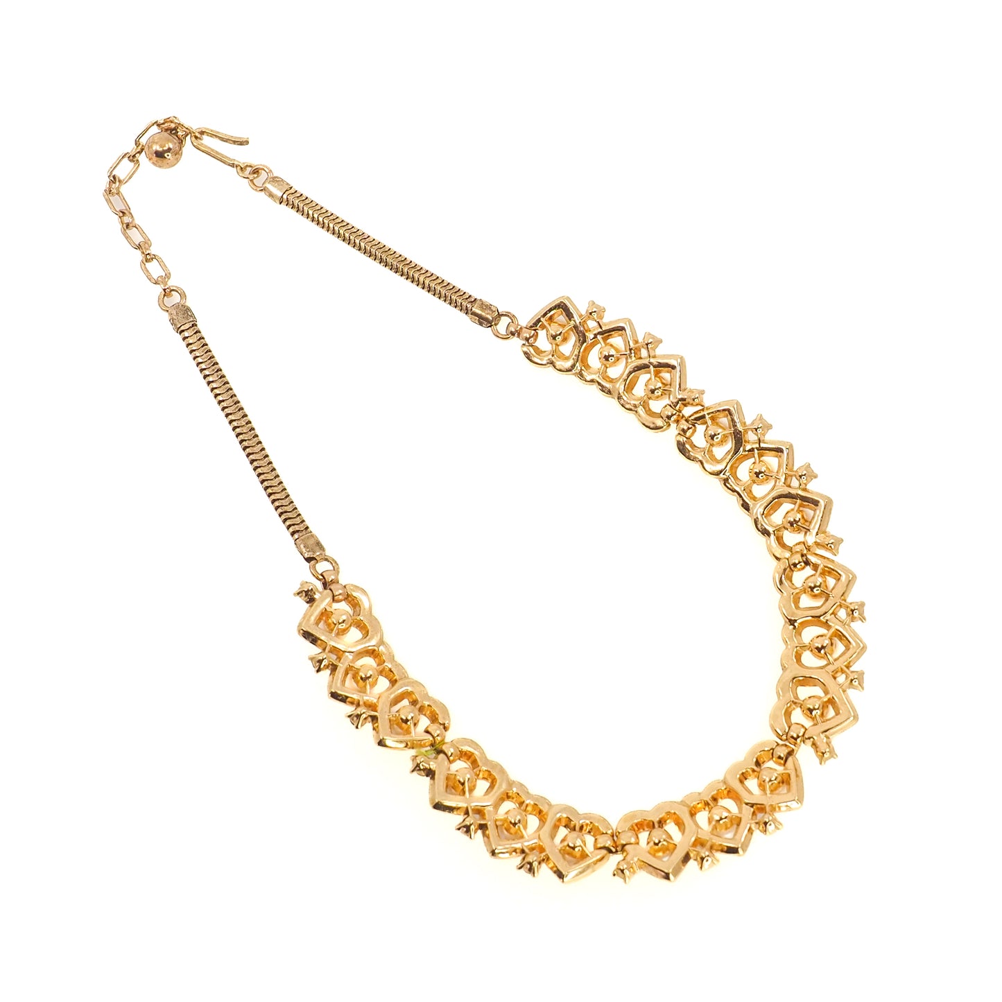 Vintage 1960s TRIFARI Imitation Pearl Gold Plate Heart Choker Necklace
