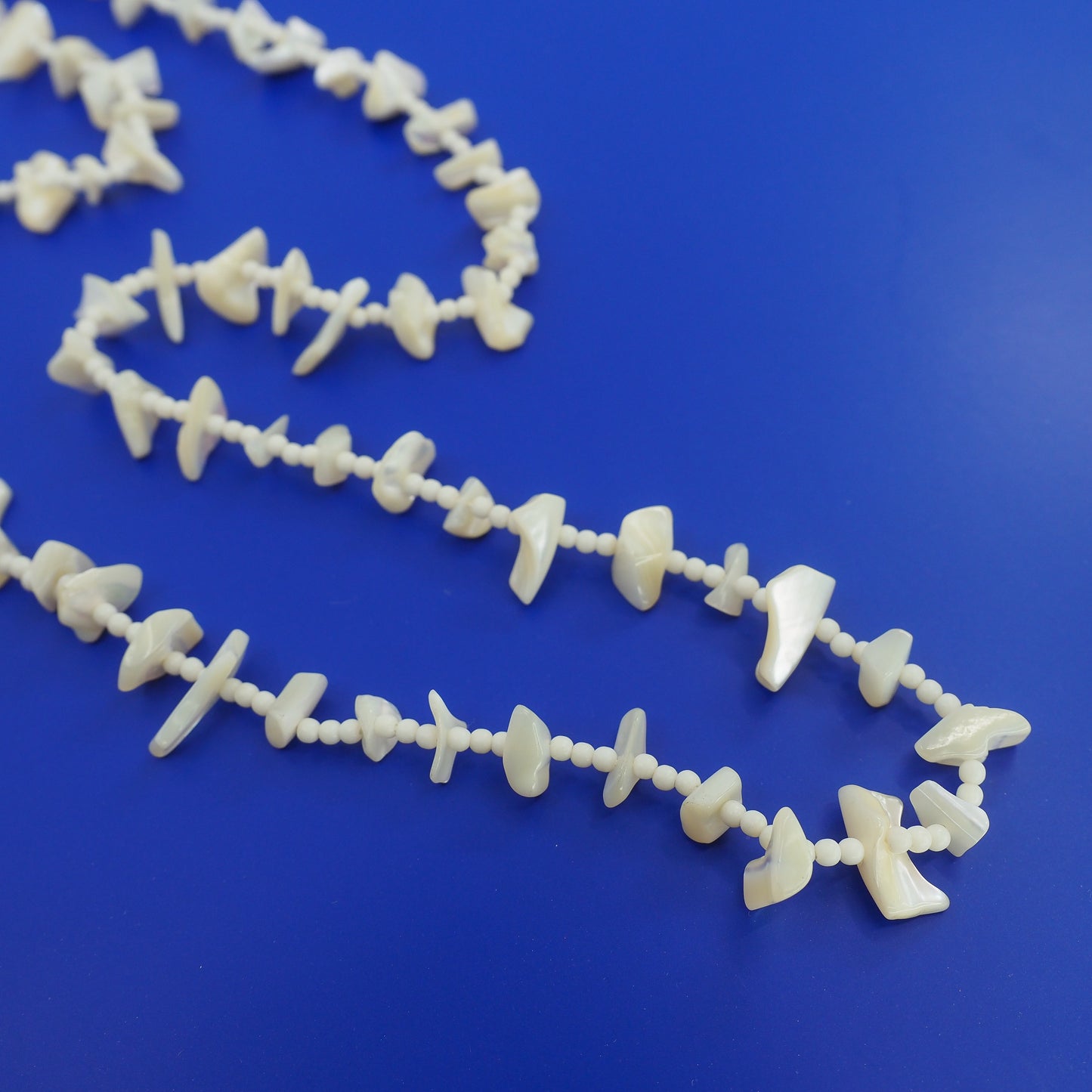 Vintage 1970s Mother of Pearl Bead 30" Opera Length Single Strand Necklace