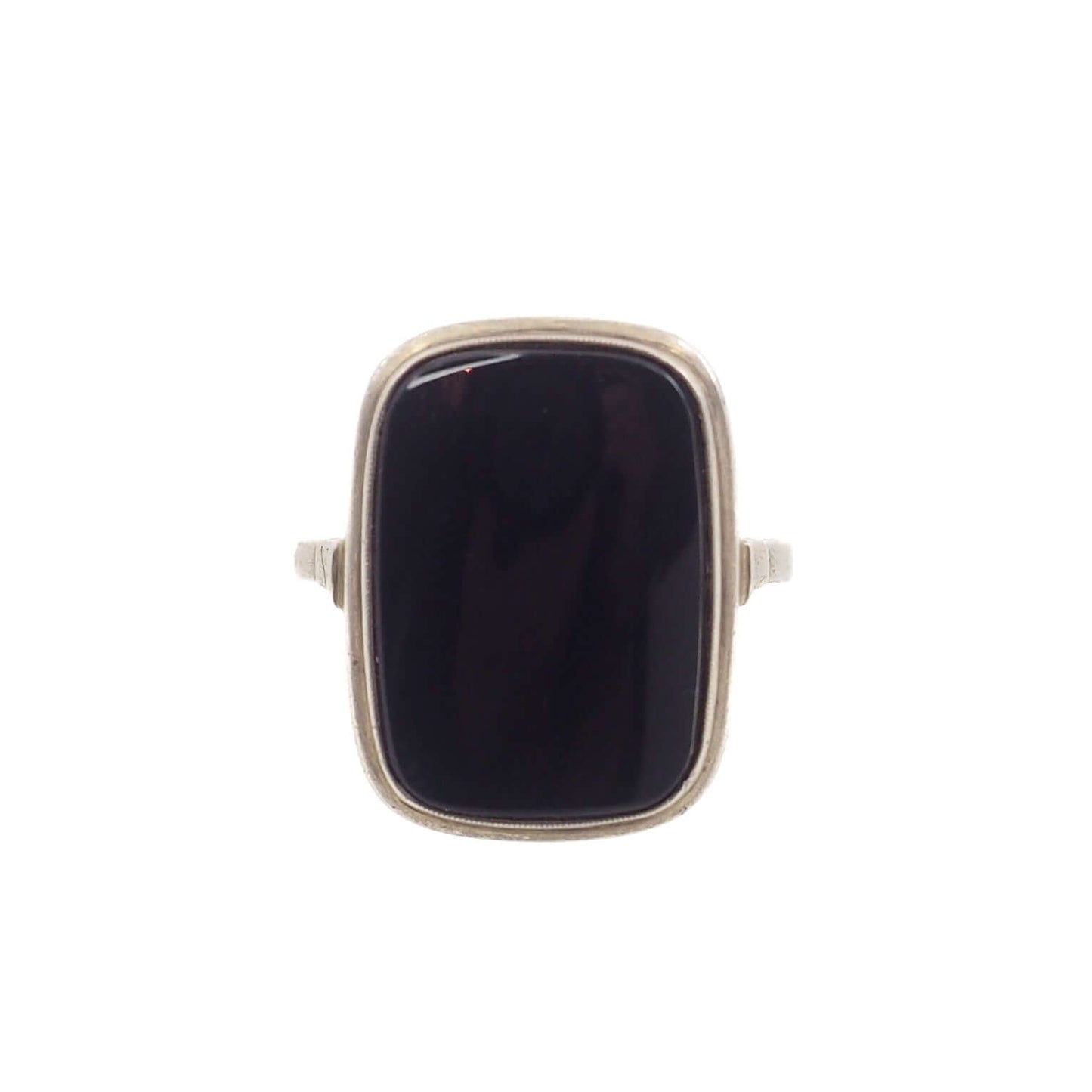 Vintage 1960s Black Onyx and 835 Silver Solitaire Ring Size 7.75