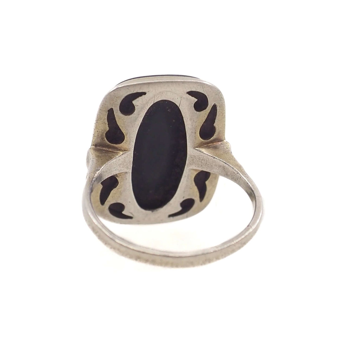 Vintage 1960s Black Onyx and 835 Silver Solitaire Ring Size 7.75