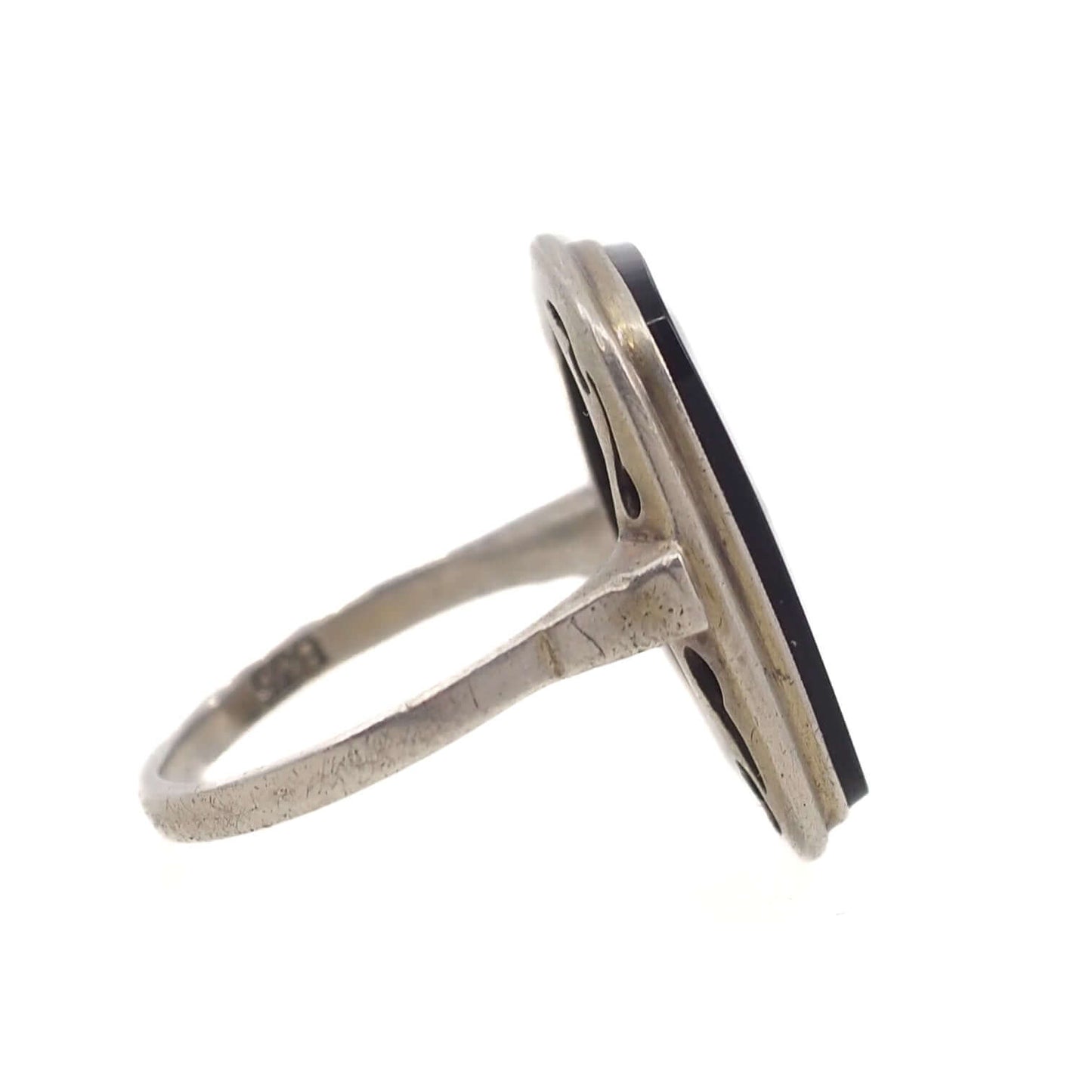 Vintage 1960s Black Onyx and 835 Silver Solitaire Ring Size 7.75