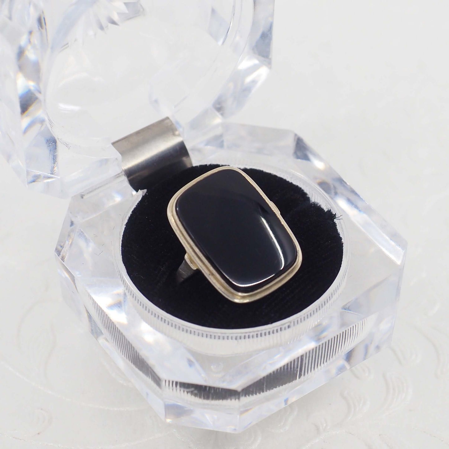 Vintage 1960s Black Onyx and 835 Silver Solitaire Ring Size 7.75
