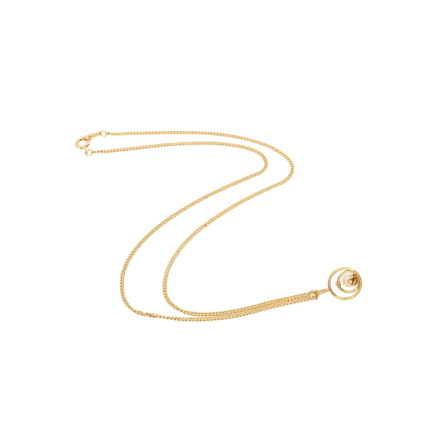 Vintage 1970s Japanese Cultured Akoya Pearl, Diamond, and Yellow Gold Filled 18" Necklace