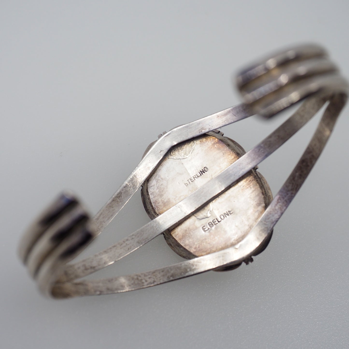 Vintage 1980er EUGENE BELONE Navajo Perlmutt Sterling Silber Manschette 6.5" Armband