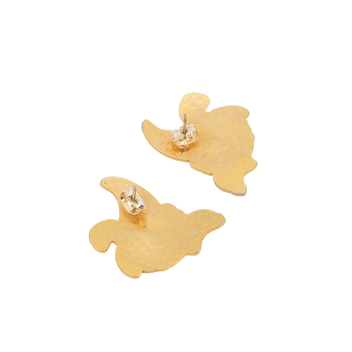 Vintage 1980s Baby Pink Enamel and Gold Tone Metal Pierced Flower Lily Earrings