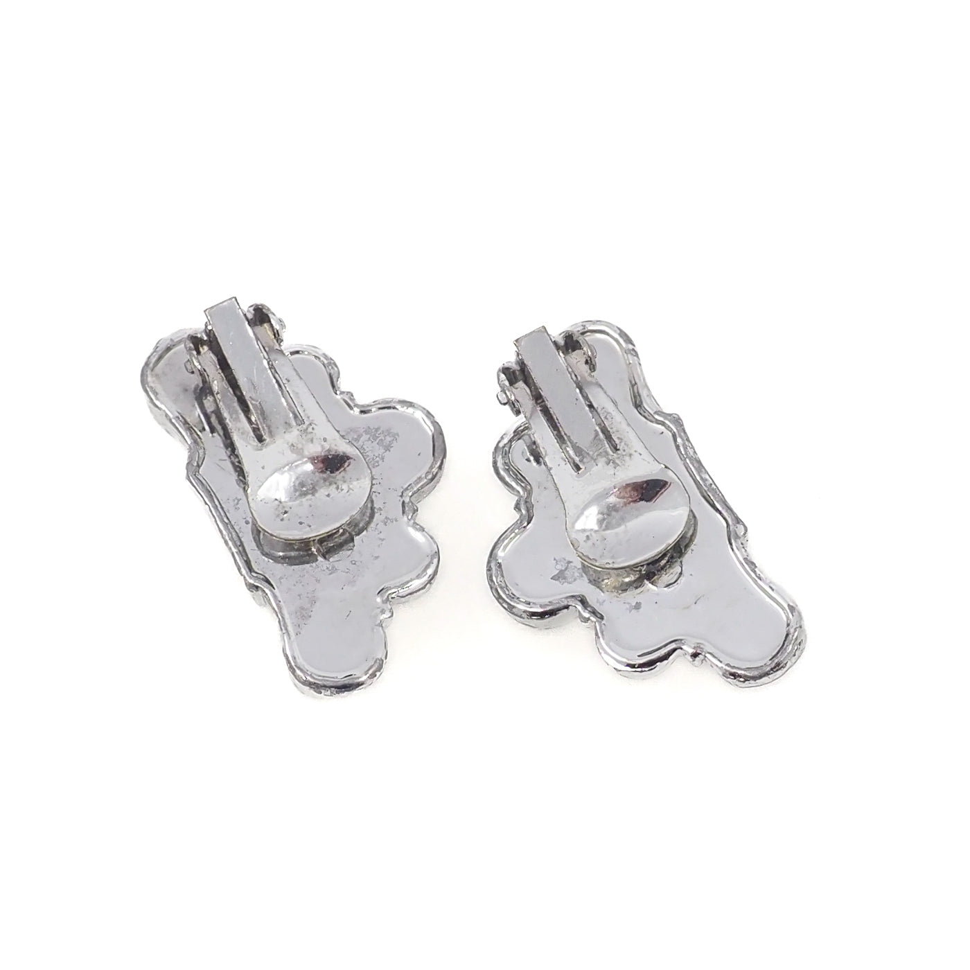 Vintage 1960s Silver Tone Metal Modernist Clip On Earrings