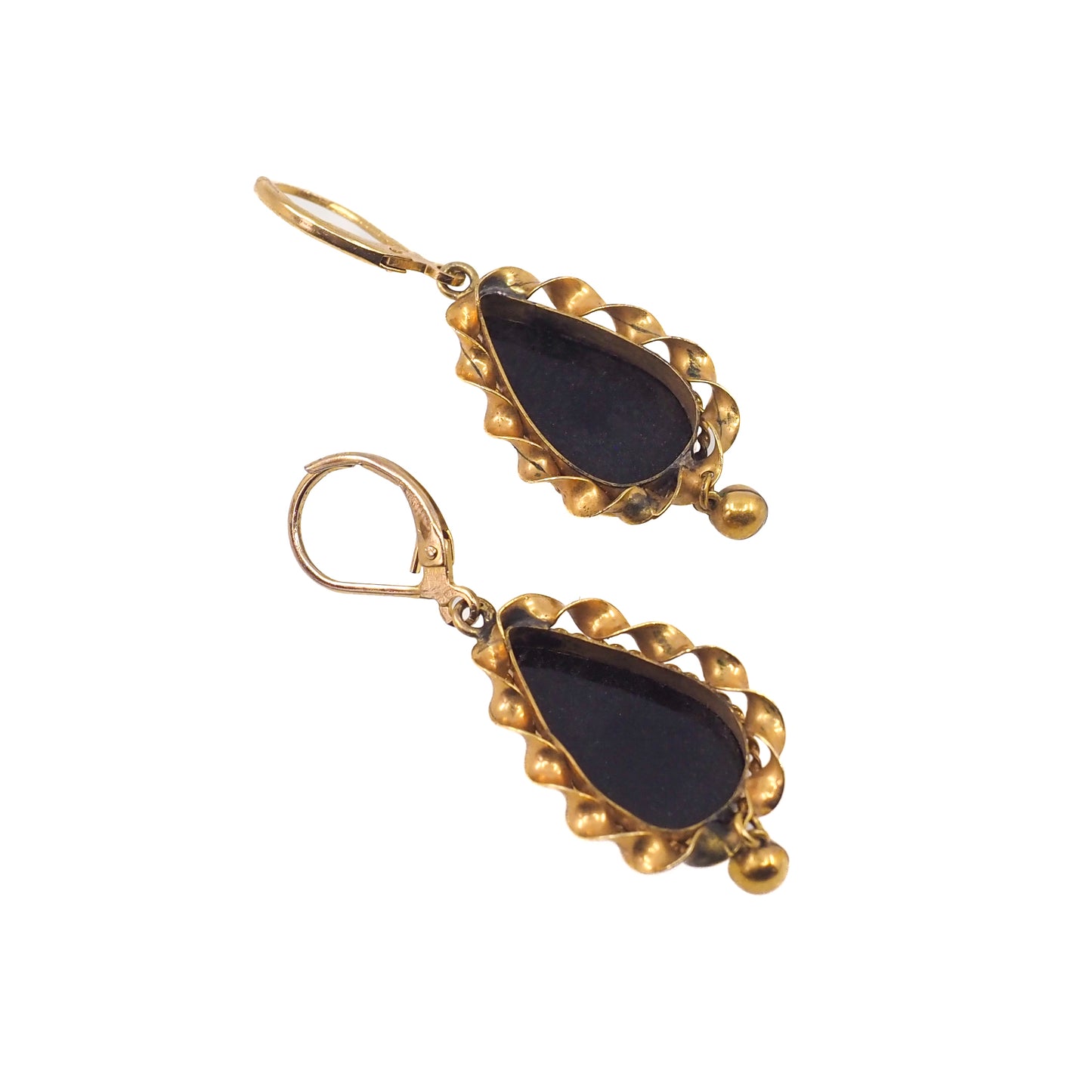 Antique 1880s Victorian Black Onyx Gold Filled Dangle Mourning Earrings