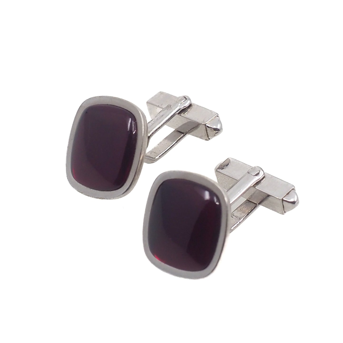 Vintage 1960s SWANK Red Glass and Silver Plate Mid Century Unisex Cufflinks