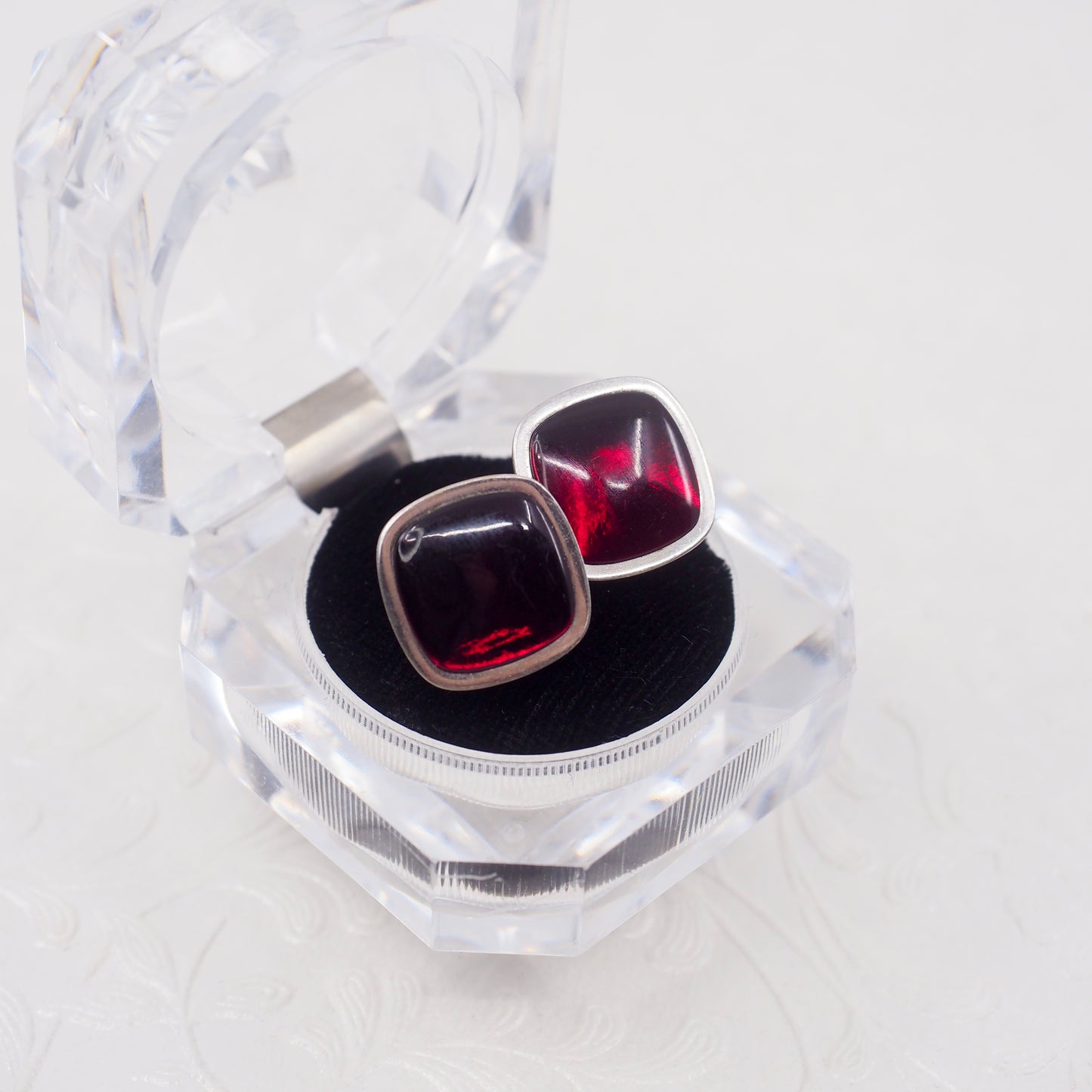 Vintage 1960s SWANK Red Glass and Silver Plate Mid Century Unisex Cufflinks